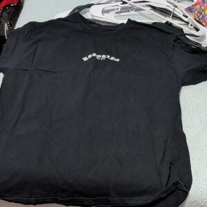 Black Short Sleeve Crewneck T-Shirt with Small White Chest Graphic